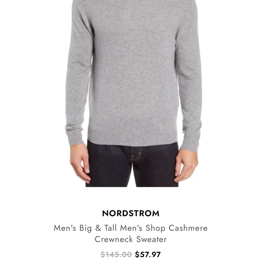 Nordstrom Cashmere Crewneck Sweater, Size 2XL - Grey - Picture 2 of 9